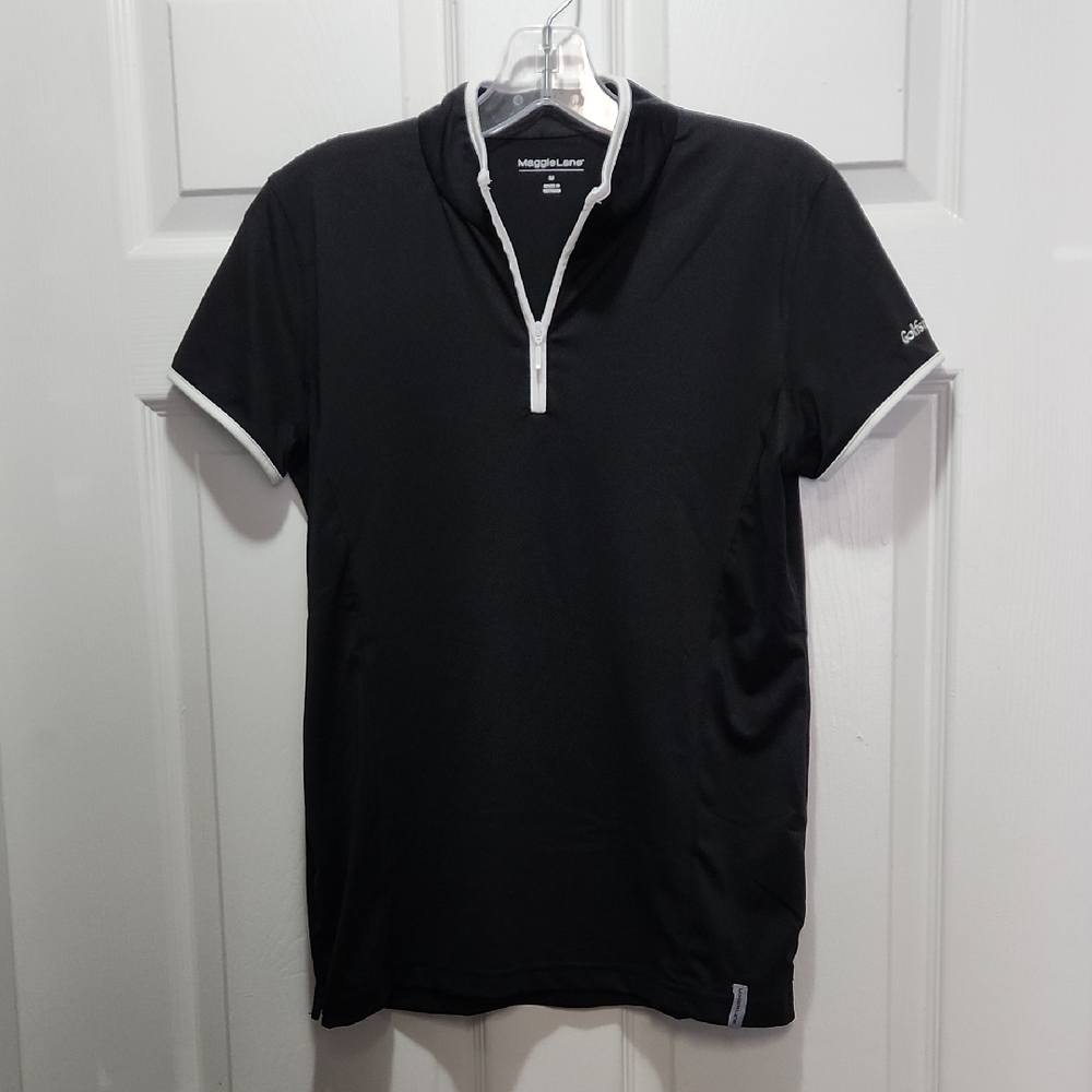 3/$20 Maggie Lane Black Polo Golf Shirt with White Details